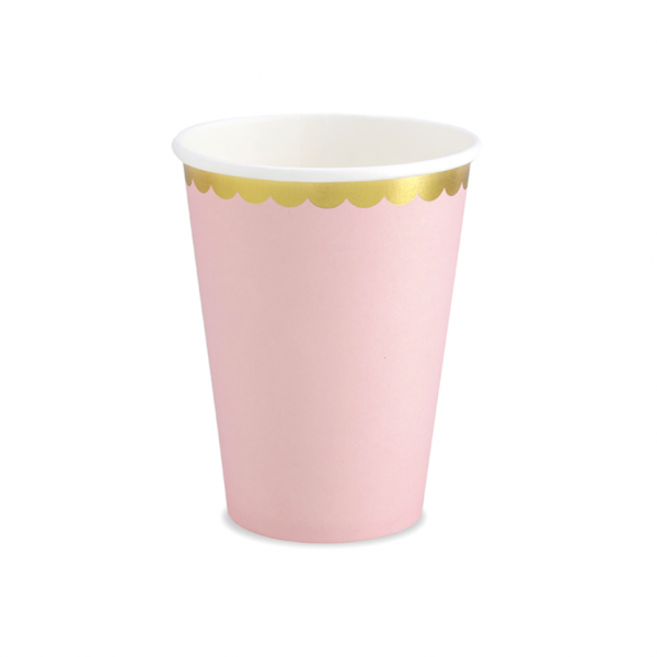 6 Becher Rosa mit Goldrand